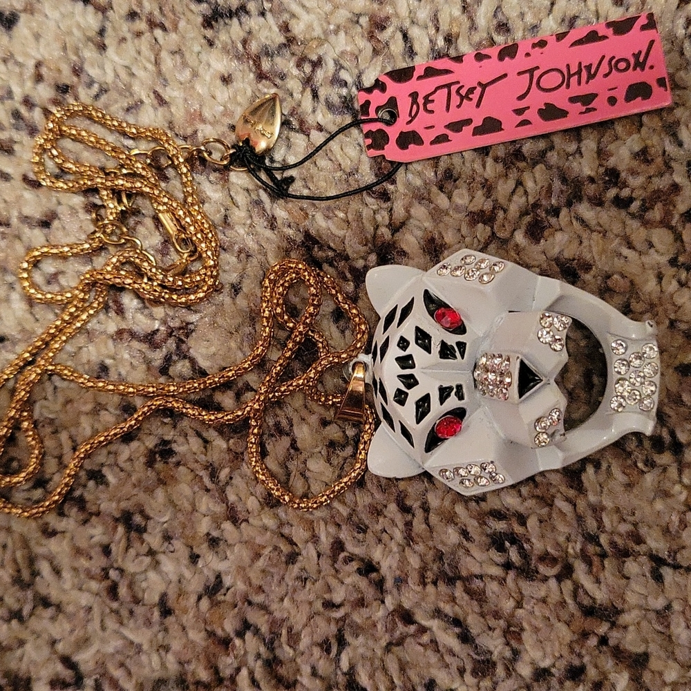 Rhinestone Accented White  🐯 Head Necklace